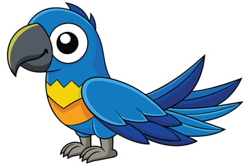 Cartoon Blue Macaw Parrot with Yellow Chest, Smiling, Isolated Bird Illustration