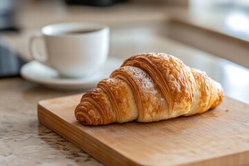 Croissant with coffee and milk on tray