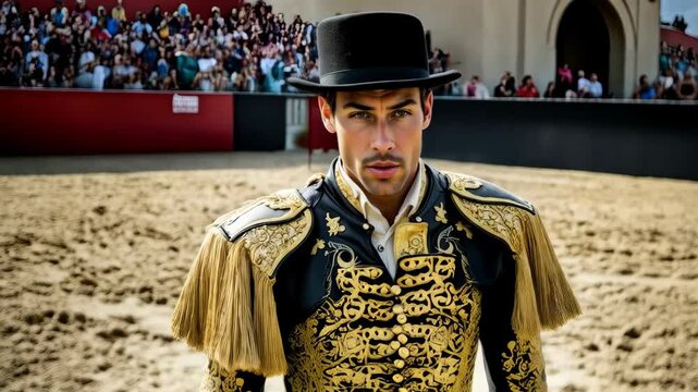 Witness the thrill as a brave torero faces a fierce bull in Madrid, showcasing incredible skill and courage