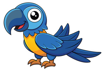 Cheerful Cartoon Blue and Yellow Macaw Bird Standing With a Big Smile