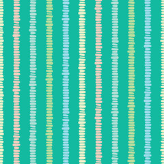Line columns pattern wrapping paper design. Tiny doodle stripes repeat vector textile in green, blue, yellow and orange.