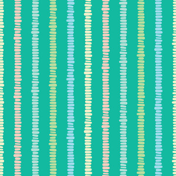 Line columns pattern wrapping paper design. Tiny doodle stripes repeat vector textile in green, blue, yellow and orange.
