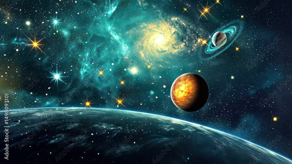 Poster stunning view of a galaxy with vibrant stars and colorful planets featuring stunning details of cosm
