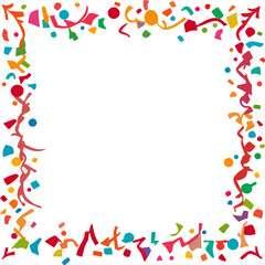 Colorful Confetti Frame with Streamers and Geometric Shapes – Festive Square Border for Party Invitation and Celebration Background
