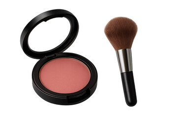 Blush and makeup brush creating flawless beauty look on transparent background
