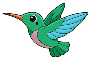 Obraz premium Cartoon Illustration of a Cute, Animated Hummingbird in Flight With Teal and Green Feathers