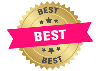 best. best round pink and gold label isolated on transparent background