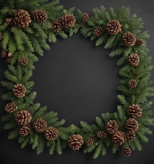 Lush fir branches & pine cones, rustic Christmas border , frame, fir tree, wreath