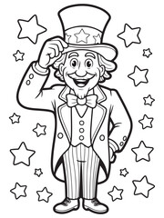 Cute Cartoon Uncle Sam Tipping Hat with Stars Coloring Page