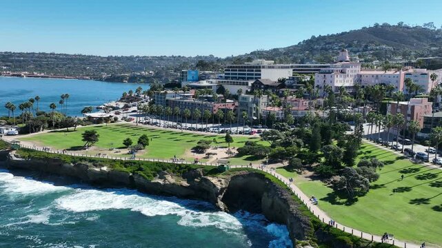 La Jolla Cove In San Diego California United States. Aerial View Of Stunning Beach With Crystal Clear Waters. Infrastructure Skyline Buildings Vibrant. Buildings Enterprise Business.
