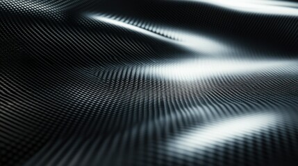 Wavy black carbon fiber pattern in dark moody lighting; industrial material.