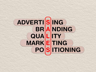 concept word sales, crossword written on wooden stick, business sales concept with copy space