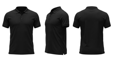 Black Polo Shirt Mockup Front Side Back Views Perfect for Design Branding Fashion