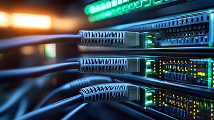 High Tech Server Room with Network Cables and Digital Data Connections : Generative AI