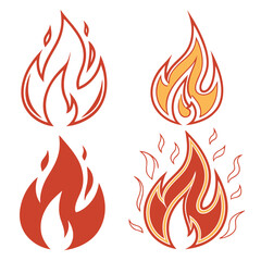 Flat Flame Icon Set in Red Orange Tones Scalable Clean Vector