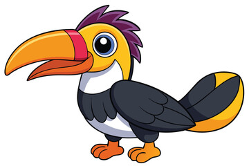 Obraz premium Cartoon Rufous Hornbill Bird with Striking Orange Beak and Purple Plumage Illustration