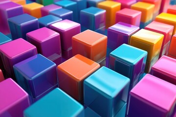 Obraz premium Colorful floating blocks create a vibrant seamless pattern for artistic exploration, Floating color blocks 3d seamless