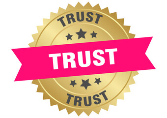 trust. trust round pink and gold label isolated on transparent background