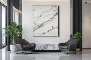 Modern lounge with marble art on white background