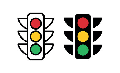 Traffic light icon. Symbol of road traffic, signal or driving rules. Attribute of intersection, transport or traffic regulation. Light road signal.