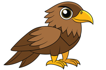 Cartoon Brown Hawk with Yellow Beak and Talons Illustration Image