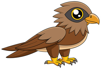 Cartoon Brown Bird with Yellow Eyes, Beak, and Feet Illustration