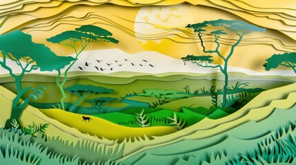 Paper Cutout of African Savannah Landscape