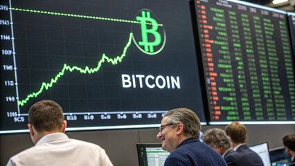 Bitcoin bullish chart, cryptocurrency financial market, AI generated