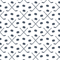 seamless pattern with hockey stick and pucks