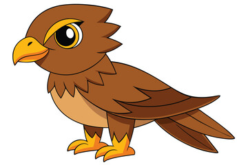 Cartoon Illustration of a Brown and Tan Hawk with Yellow Accents Looking Left