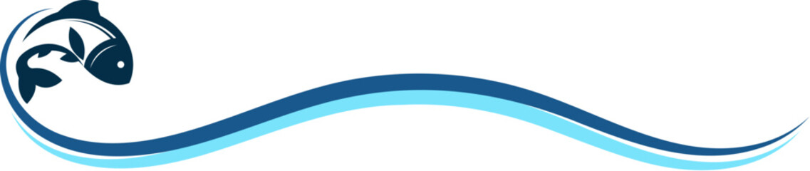 Fish silhouette on long blue wave design