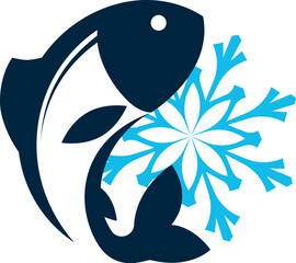 Snowflake and fish, sign fresh frozen fish