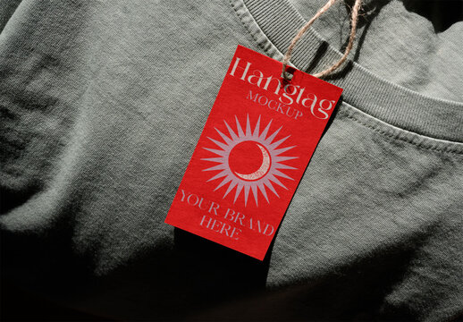 Mockup of Cloth Hang Tag on a T-Shirt