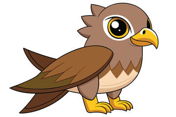 Cartoon Bird of Prey with Brown Plumage and Large Yellow Eyes Standing Proudly