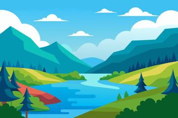 landscape with mountains and lake