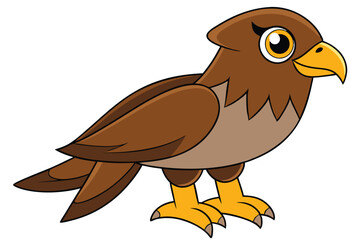 Cartoon Hawk Brown Plumage, Yellow Beak, and Claws Cute Illustration Style