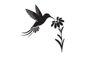 Hummingbird and Flower Silhouette Vector Art Design