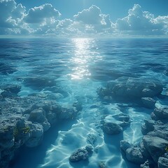 Fototapeta premium Blue sea with visible coral structures high resolution picture