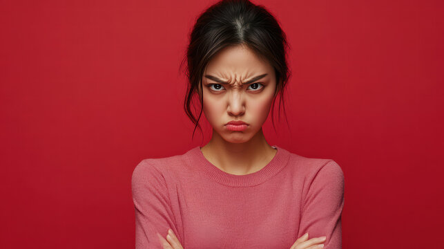 Unleashing Fury: A portrait capturing the intensity of deep frustration and rage, with the model's furrowed brows and pursed lips communicating the depth of her ire.