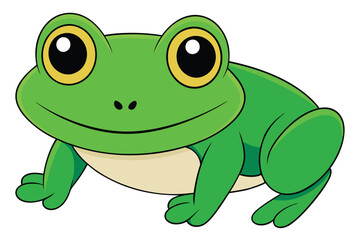 Cartoon Image of a Happy Green Frog with Yellow Eyes and Black Pupils