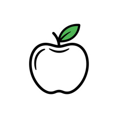 Simple apple icon with green leaf in minimal style