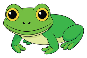 Cartoon Green Frog with Big Yellow Eyes and Black Pupils Illustration on Background