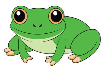 Illustration of a Smiling Green Cartoon Frog with Large Eyes Looking Forward
