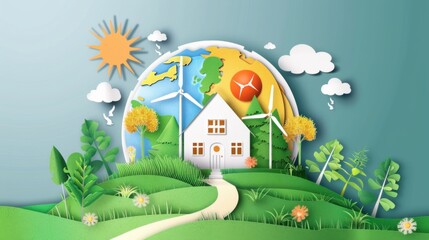 Sustainable Home with Wind Turbines and Solar Energy