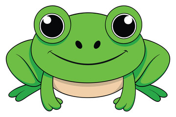 Cartoon Green Frog with Large Eyes, Smiling with Light Green Belly and Feet