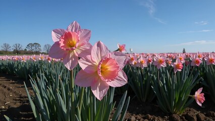 closeup image of a pink daffodil flowers. selective focus on subject.