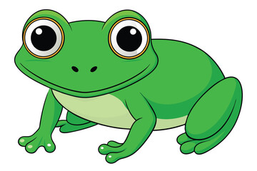 Cartoon Illustration of a Happy, Bright Green Frog with Large Eyes and Smiling Face