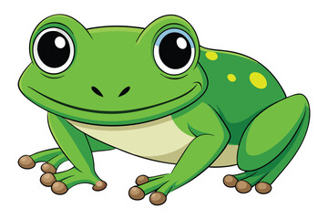 Cartoon Illustration of a Smiling Green Tree Frog with Yellow Spots Sitting Still