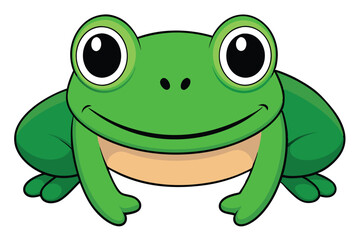 Smiling Green Cartoon Frog with Large Eyes and a Light Brown Stomach Illustration