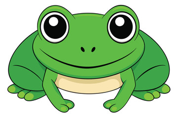 CartoonStyled Green Frog with Large Eyes and a Gentle Smile in Vector Format